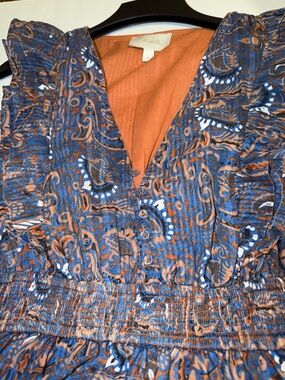 Cleobella Paisley Ruffle Mini Dress - Blue & Brown